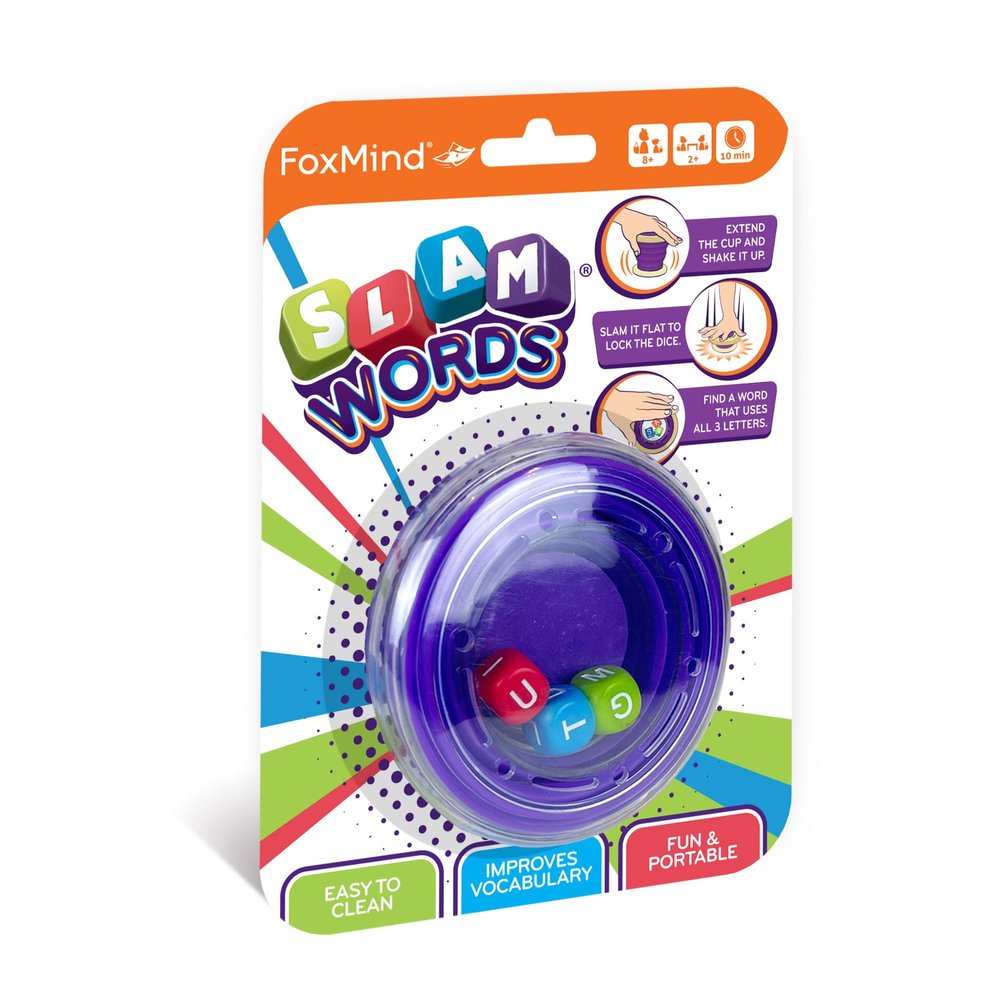 FoxMind Games: Slam Words Quick Word Game, Educational Alphabet Dice Games to Improve Vocabulary, 20 Minute Travel Board Games for 2 or More, Word Board Games for Travel, Family Night, Parties
