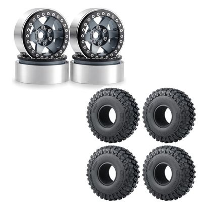 RCLIONS 4pcs Aluminum Alloy 1.9" Beadlock Wheels Rims with 123mm Tires for 1/10th RC Crawler Car