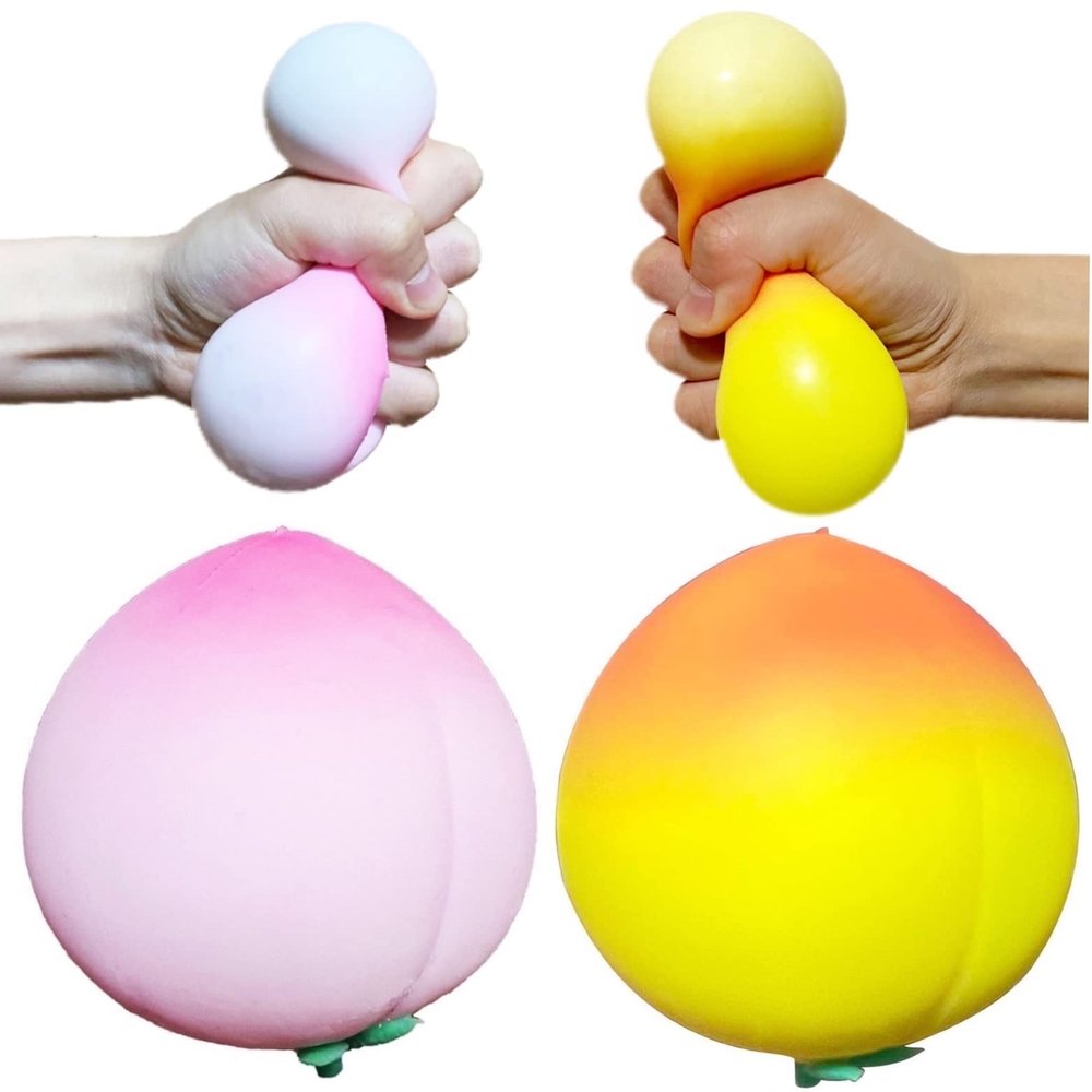 2 Pack Peach Stress Balls Sensory Fidget Toys, Squishy Dough Ball, Fruit Stretchy Stress Ball, Fun and Soft Stress Ball, 2 Colors Squeeze Ball for Anxiety Relief, Improve Focus, Relax