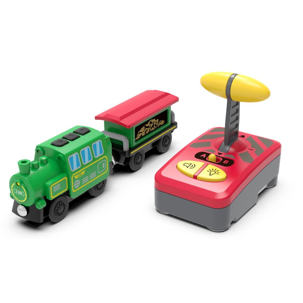 HANQIAN Battery Operated Locomotive Train Set for Wooden Train Track, Electric Remote Control Magnetic Vehicles Toy Powerful Engine Light Train Cars Toy Sets for Kids Toddler Gift