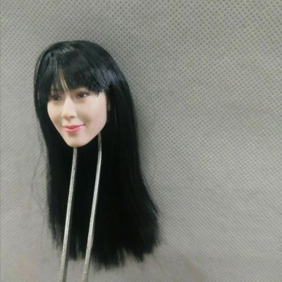 1/6 Scale Female Head Sculpt, Girl Black Hair Pale Skin Head Carved for 12inch Seamless Action Figure Body Doll