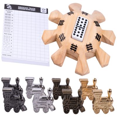 Engelhart - 250112 - Dominoes Mexican Train or Accessories (1 Wooden Station + 8 Metal Locomotives + Score Pad)
