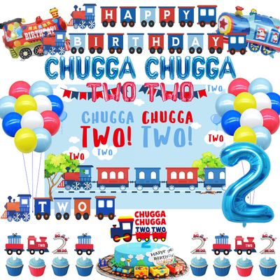 Chugga Chugga Two Two Party Decorations - Train 2nd Birthday Cake Topper & Supplies