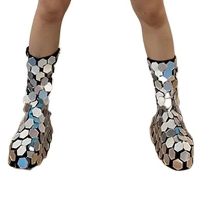 Gracecolorlife Dancing Mirror Stage Costumes Vest Short Skirt Outfit Jazz Dance Performance Wear Party Rave Clothes (boots cover)
