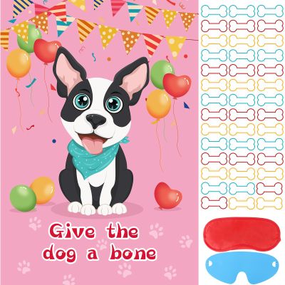 Hooqict Pin The Bone on The Dog Party Game for Kids Birthday Party Games Dog Themed Birthday Supplies Puppy Party Favors for Boys Girls, Large Pin The Tail Poster with 48 Bone Stickers