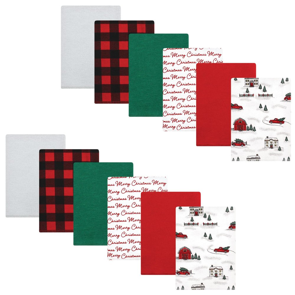 Hudson Baby Unisex Baby Cotton Flannel Burp Cloths Bundle, Christmas Scene, One Size