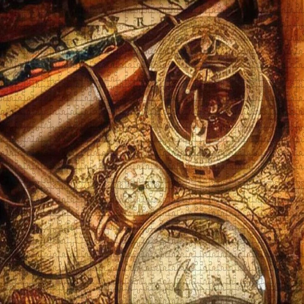 1000 Pieces Jigsaw Puzzle for Adults, Vintage Magnifying Glass Compass Telescope Wooden Jigsaw Puzzle, Exercise Memory Relieve Stress Game Jigsaw Puzzle Family Activities Decompression Gifts