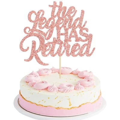 1Pcs The Legend has Retired Cake Topper Rose Gold Glitter Happy Retirement Cake Decorations for Goodbye Tension Hello Pension Happy Retirement Farewell Party Decoration Supplies