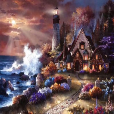 1000 Pieces Jigsaw Puzzle for Adults, Cottage Lighthouse by The Sea Wooden Jigsaw Puzzle, Exercise Memory Relieve Stress Game Jigsaw Puzzle Family Activities Decompression Gifts