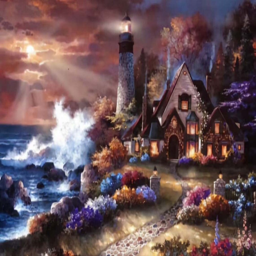 1000 Pieces Jigsaw Puzzle for Adults, Cottage Lighthouse by The Sea Wooden Jigsaw Puzzle, Exercise Memory Relieve Stress Game Jigsaw Puzzle Family Activities Decompression Gifts
