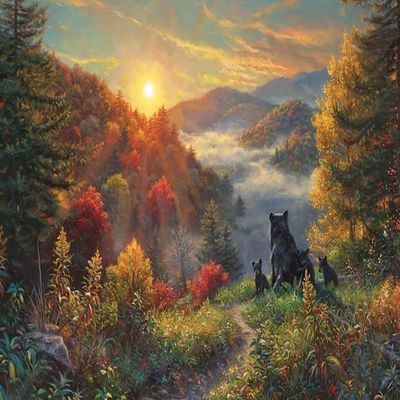 1000 Pieces Jigsaw Puzzle for Adults, Sunset Forest Bear Wooden Jigsaw Puzzle, Exercise Memory Relieve Stress Game Jigsaw Puzzle Family Activities Decompression Gifts