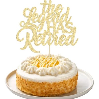 1Pcs The Legend has Retired Cake Topper Gold Glitter Happy Retirement Cake Decorations for Goodbye Tension Hello Pension Happy Retirement Farewell Party Decoration Supplies