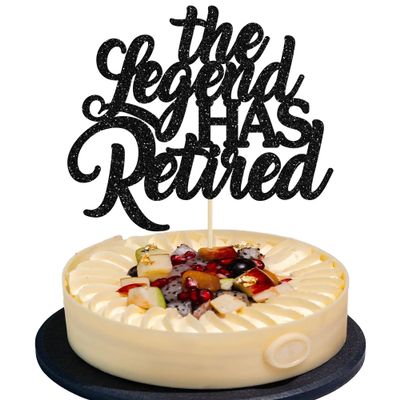 1Pcs The Legend has Retired Cake Topper Black Glitter Goodbye Tension Hello Pension Cake Decoration for Happy Retirement Farewell Party Decoration Supplies