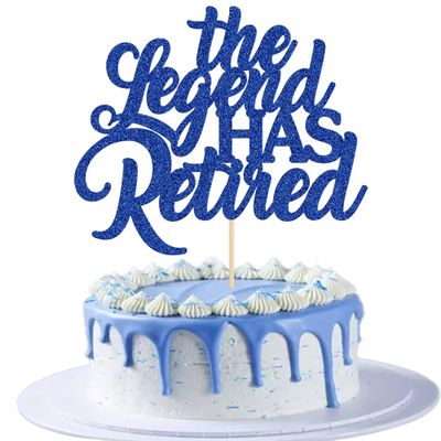 1Pcs The Legend has Retired Cake Topper Blue Glitter Happy Retirement Cake Picks Goodbye Tension Hello Pension Happy Retirement Farewell Party Decoration Supplies