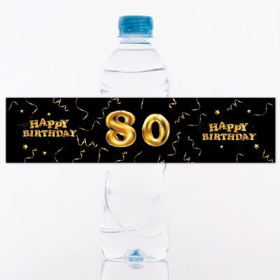 80th Birthday Party Water Bottle Labels - 24 Stickers Water Bottle Labels for Happy 80th Birthday, 80th-anniversary stickers.
