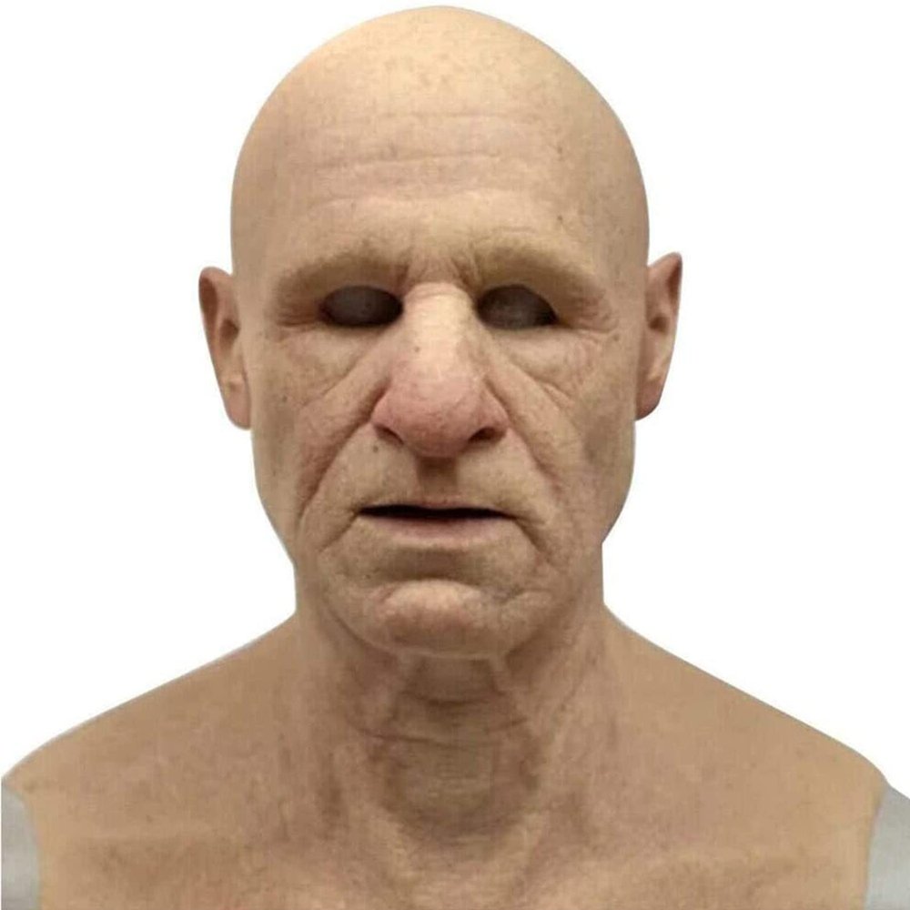 Tiydiygo Realistic Old Man Women Mask ,Halloween Face Cover Visible Latex Headgear Head Cover Novelty Costume Party Prop, Multicolor