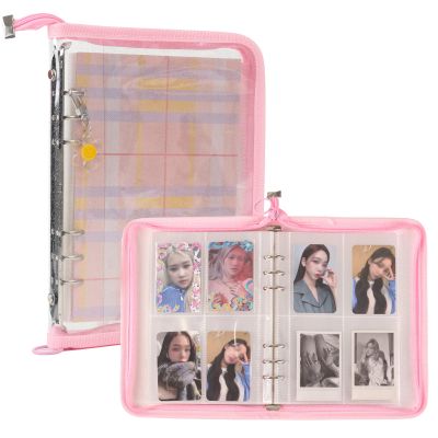 4-Pocket K-pop Photocard Holder Book with 30Pcs Inner Pages 6 Ring A5 Photocard Binder Card Collect Book Hold Up to 240 Cards (Pink)