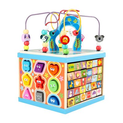 Qilay Wooden Activity Cube for Toddlers, 5 in 1 Multipurpose ABC-123 Abacus Early Educational Montessori Toys, Learning Toys for 3 Year Old | Bead Maze, Great for Boys Girls