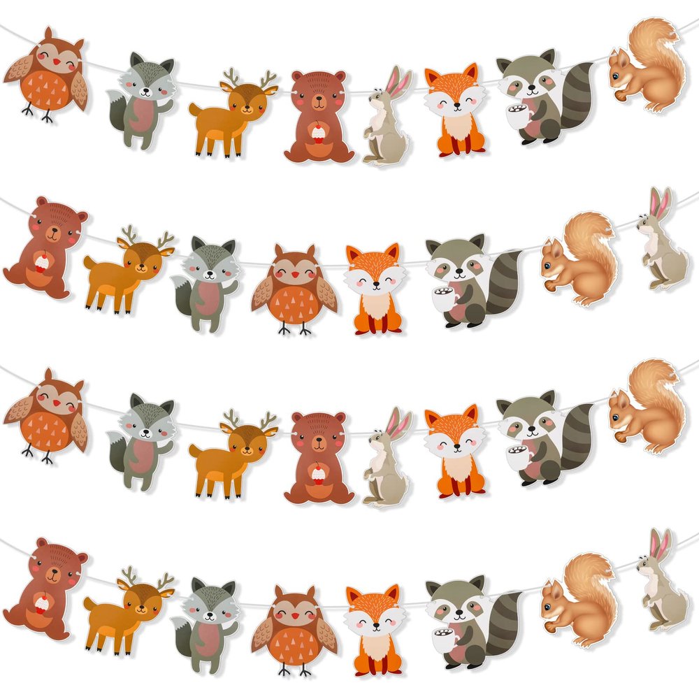 4 Pcs 13ft Woodland Baby Shower Decoration Banner Assembled Woodland Animal Baby Shower Decorations Neutral Forest Animals Gender Reveal Party Decor Forest Garland Banner Birthday Party Supplies