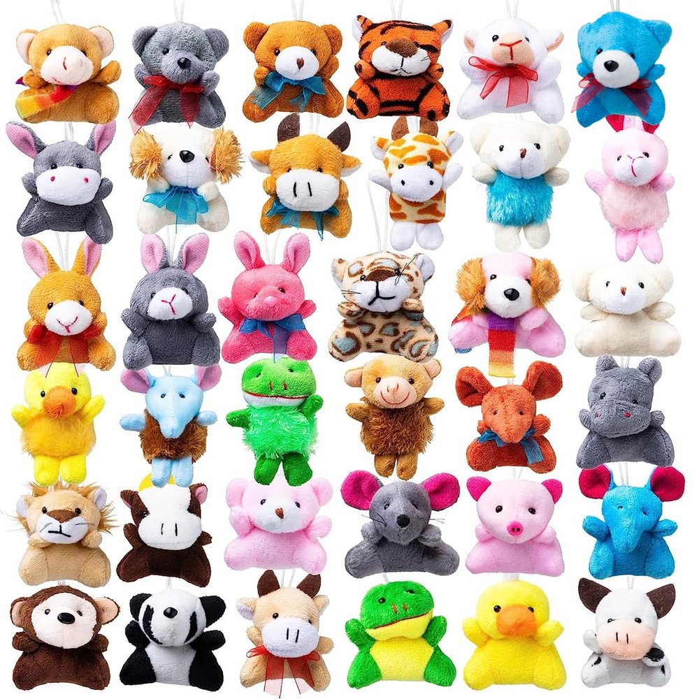 JOYIN 36 Pack Mini Animal Plush Toy Assortment (36 Units 3" Each),Bulk Stuffed Animals Party Favors for Kids, Small Animals Plush Keychain Decoration, Carnival Prizes, Valentines Party Favors