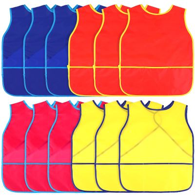 Juinipe 12 Pcs Art Smock for Kids Waterproof Painting Aprons Sleeveless Children with Pockets Age 3 to 8 Paint Craft Activity?Multicolor?