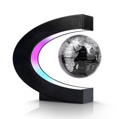 Flagest Magnetic Levitation Floating Globe, Levitating C Shape Silver Black Globe with LED Lights for Education Home Office Desk Decor, Holiday Anniversary Creative Gift(3.3 Inches Sphere)