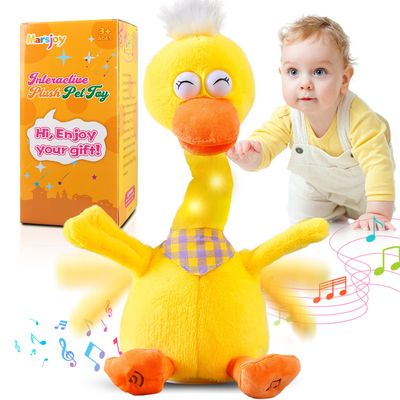 Marsjoy 13" Talking Dancing Duck, Repeating What You Say Mimicking Recording Plush Baby Toy Musical English Song Singing Talking Glowing Animated Twisting Gift of Lighting Up Toy for Boy Kid