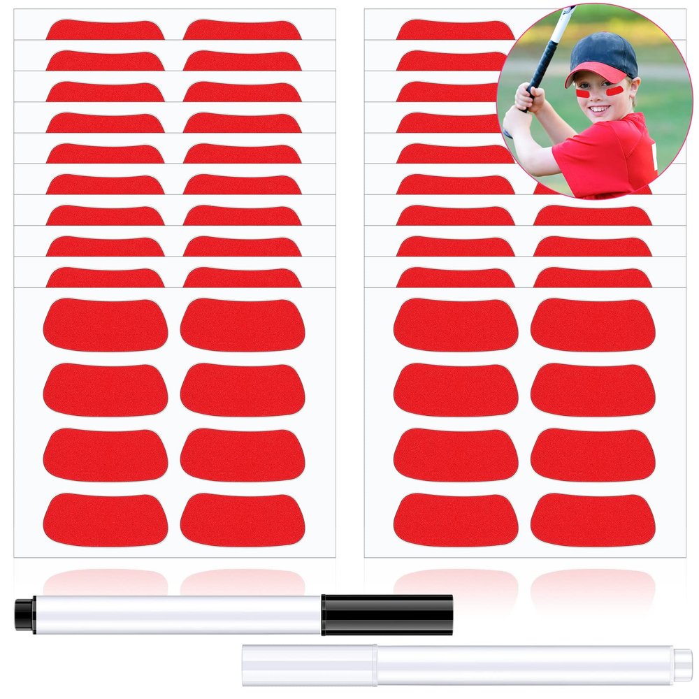 160 Pieces Sports Eye Stickers for Kids Football Softball Baseball Face Stickers Lacrosse Fans Eye Strips with 2 Pencils for Party Game Sport Supplies(Red)