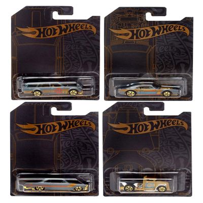 Hot Wheels Mattel 51st Anniversary Satin & Chrome Series Bundle of 4 DieCast Vehicles, Satin Silver & Gold Deco, 1:64 Scale, Ages3+