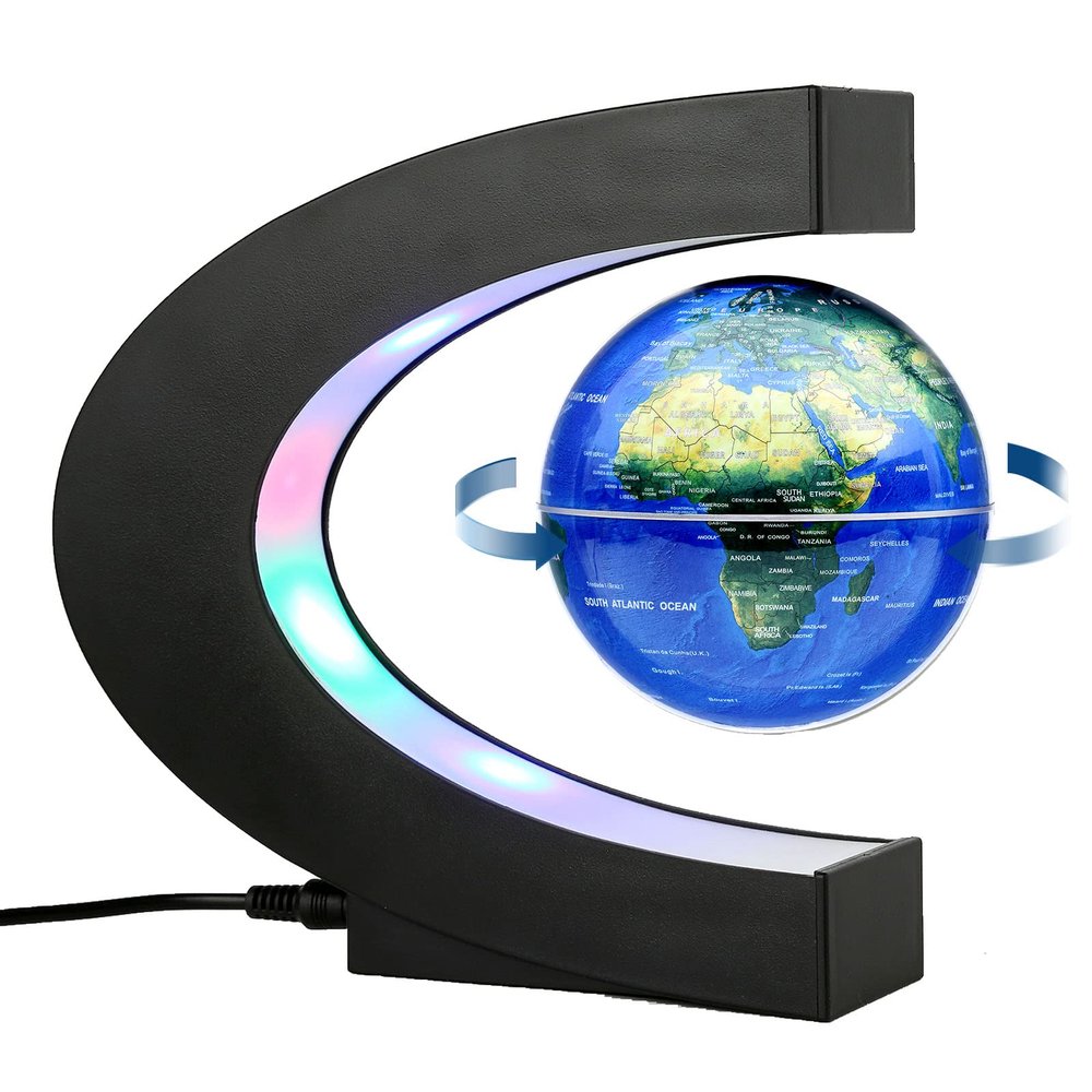 BEBEVOGUE Magnetic Levitation Floating Globe with LED Light Anti Gravity Levitating World Map Office Home Bedroom Desk Gadget Decor Unique Birthday Gift for Men Kids Husband Boss