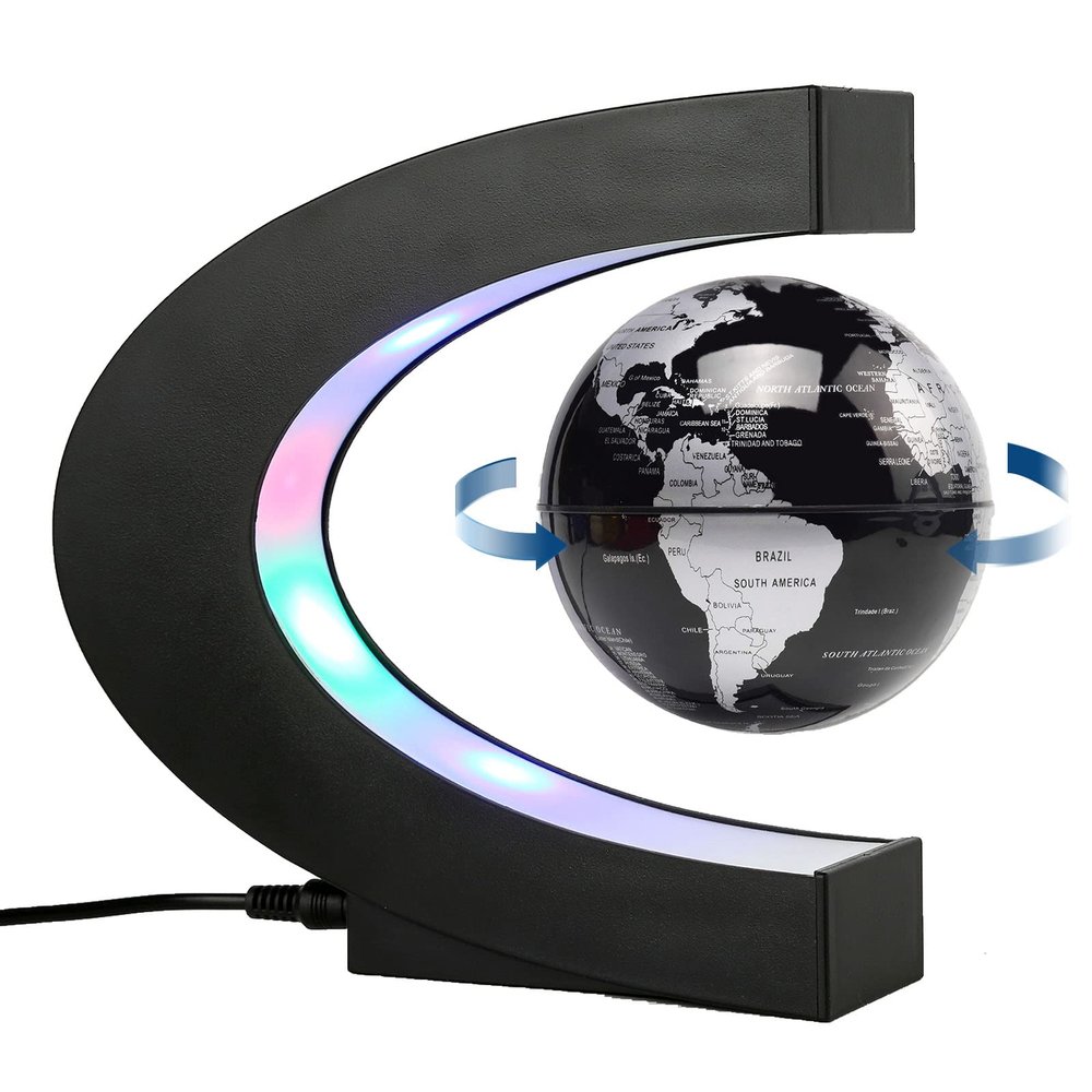 BEBEVOGUE Magnetic Levitation Floating Globe with LED Light Anti Gravity Levitating World Map Office Home Bedroom Desk Gadget Decor Unique Birthday Gift for Men Kids Husband Boss