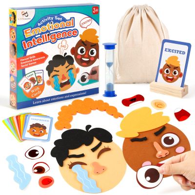 PP OPOUNT Social Emotional Learning Game, Funny Faces with 28 Expressions & 12 Emotion Flashcards, Ages 3+