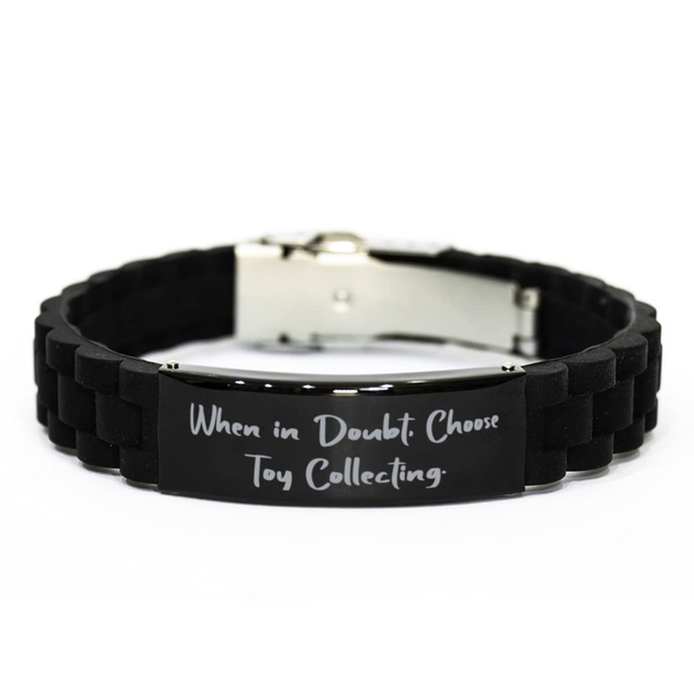 Toy Collecting for Men Women, When in Doubt, Choose, Beautiful Toy Collecting Black Glidelock Clasp Bracelet, Engraved Bracelet from