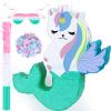 Deekin Small Unicorn Mermaid Piata Set Unicorn Mermaid Piata with Blindfold Blue Batting Stick and Confetti for Girls Mermicorn Birthday Party Decorations Candy Holder Accessories view 1