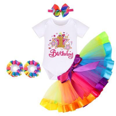 IMEKIS Rainbow Outfits for Baby Girl 1st Birthday Outfit Toddler Girl Cake Smash Romper Tutu Skirt Lace Ruffle Socks Bows Headband Photo Shoot Unicorn Party Stars 1st Birthday 1 Year