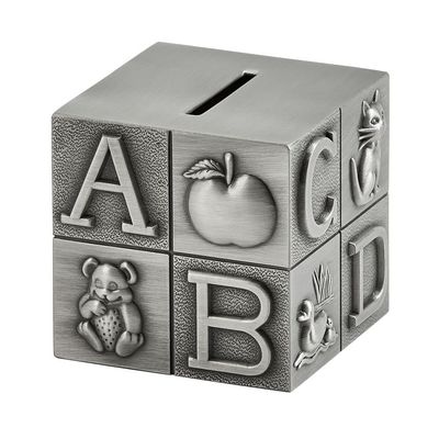 Antique Silver Square ABC Block Piggy Bank