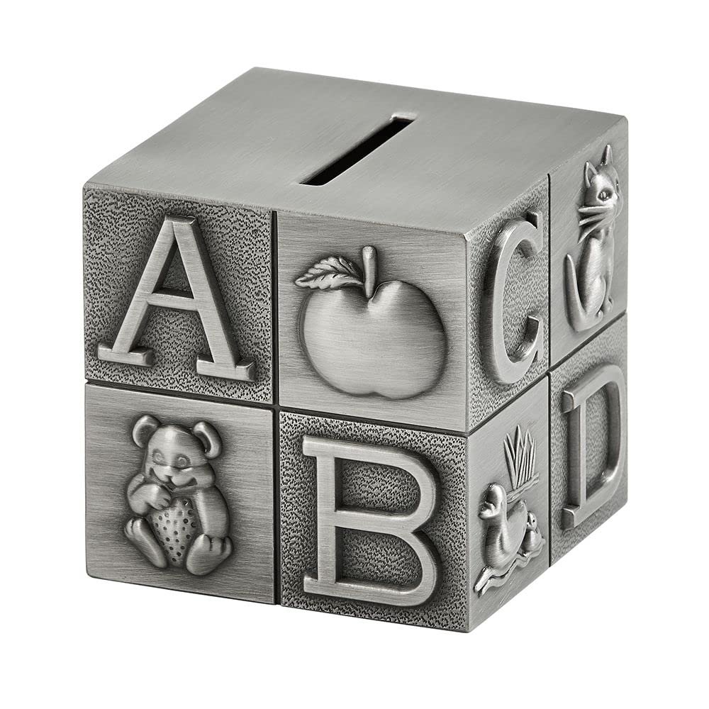 Antique Silver Square ABC Block Piggy Bank