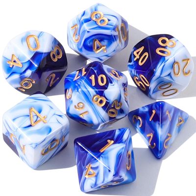 CiaraQ DND Polyhedral Dice Set with Dice Bag for Dungeons and Dragons RPG MTG Role Playing Table Games (Blue Mixed White)