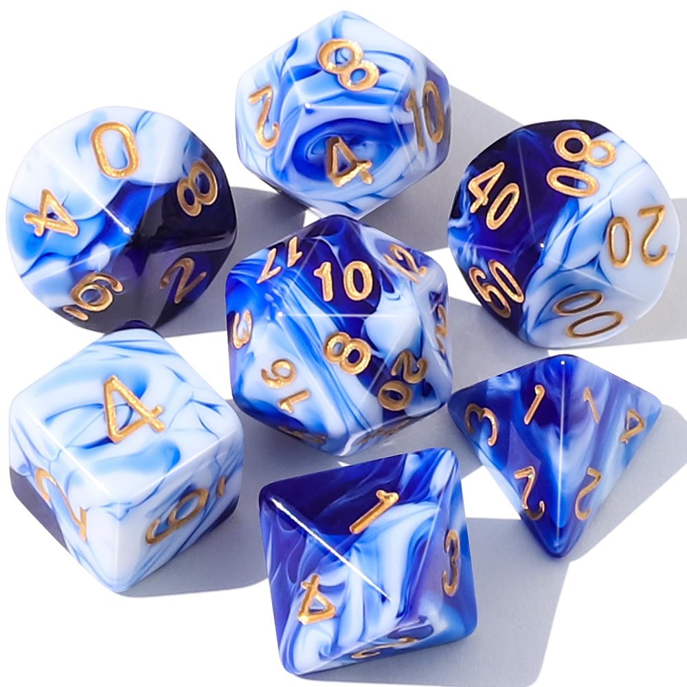 CiaraQ DND Polyhedral Dice Set with Dice Bag for Dungeons and Dragons RPG MTG Role Playing Table Games (Blue Mixed White)