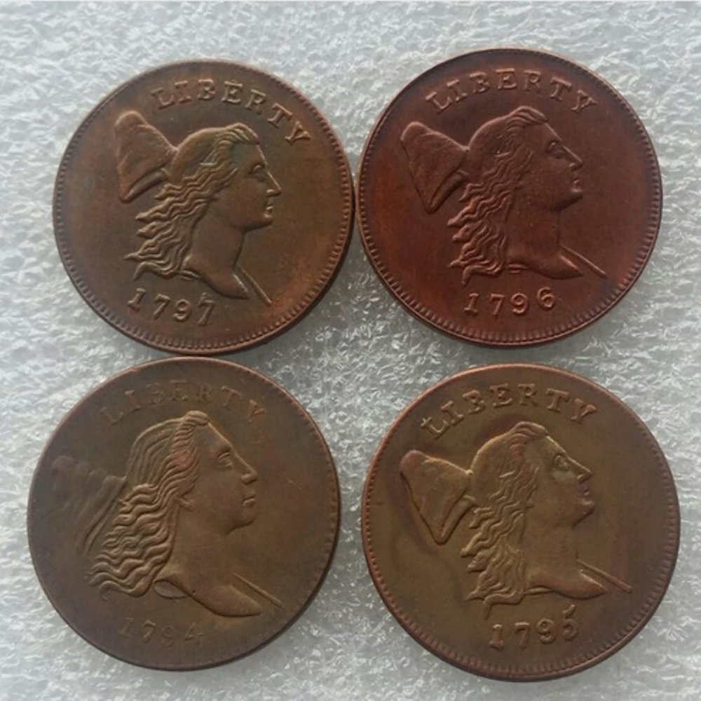Rare Liberty Cap Half Cent 1794-1797 Full Set 4 pcs American US Restrike Coins. Discover Now!