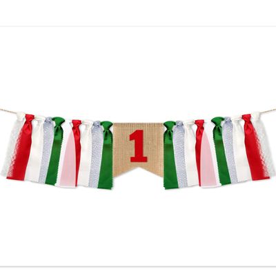 Baby Birthday Decoration 1st Birthday High Chair Banner Christmas Decorations Green&Red Burlap Banner Theme Party Supplies (Green&Red)