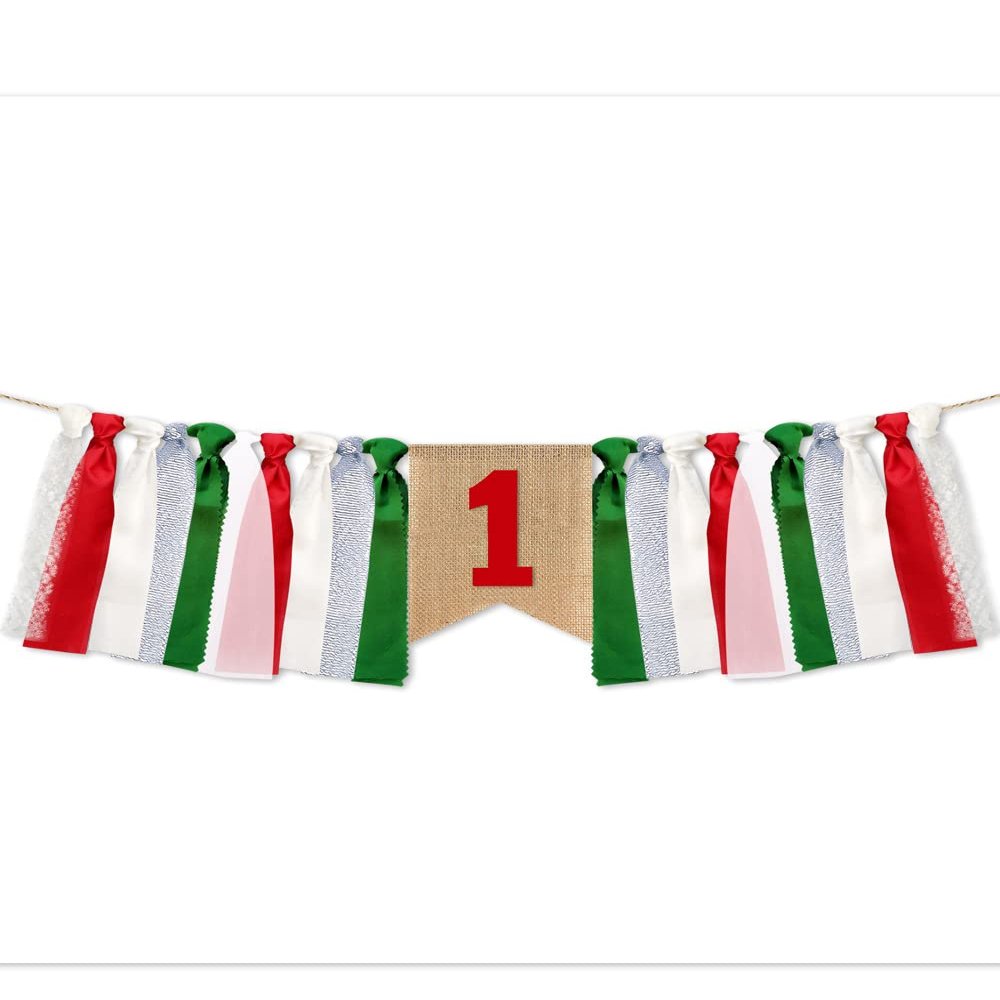 Baby Birthday Decoration 1st Birthday High Chair Banner Christmas Decorations Green&Red Burlap Banner Theme Party Supplies (Green&Red)