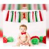 Baby Birthday Decoration 1st Birthday High Chair Banner Christmas Decorations Green&Red Burlap Banner Theme Party Supplies (Green&Red) view 2