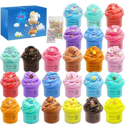 24 Pack Slime kit, Butter Slime, Macaroon Colors Cake Donut and Fruit Party Favors Slime Stretchy and Non-Sticky, Stress Relief Toy for Kids Partys