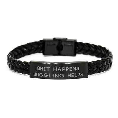 Game On Novelties Special Juggling, Shit Happens. Juggling Helps, Juggling Braided Leather Bracelet from