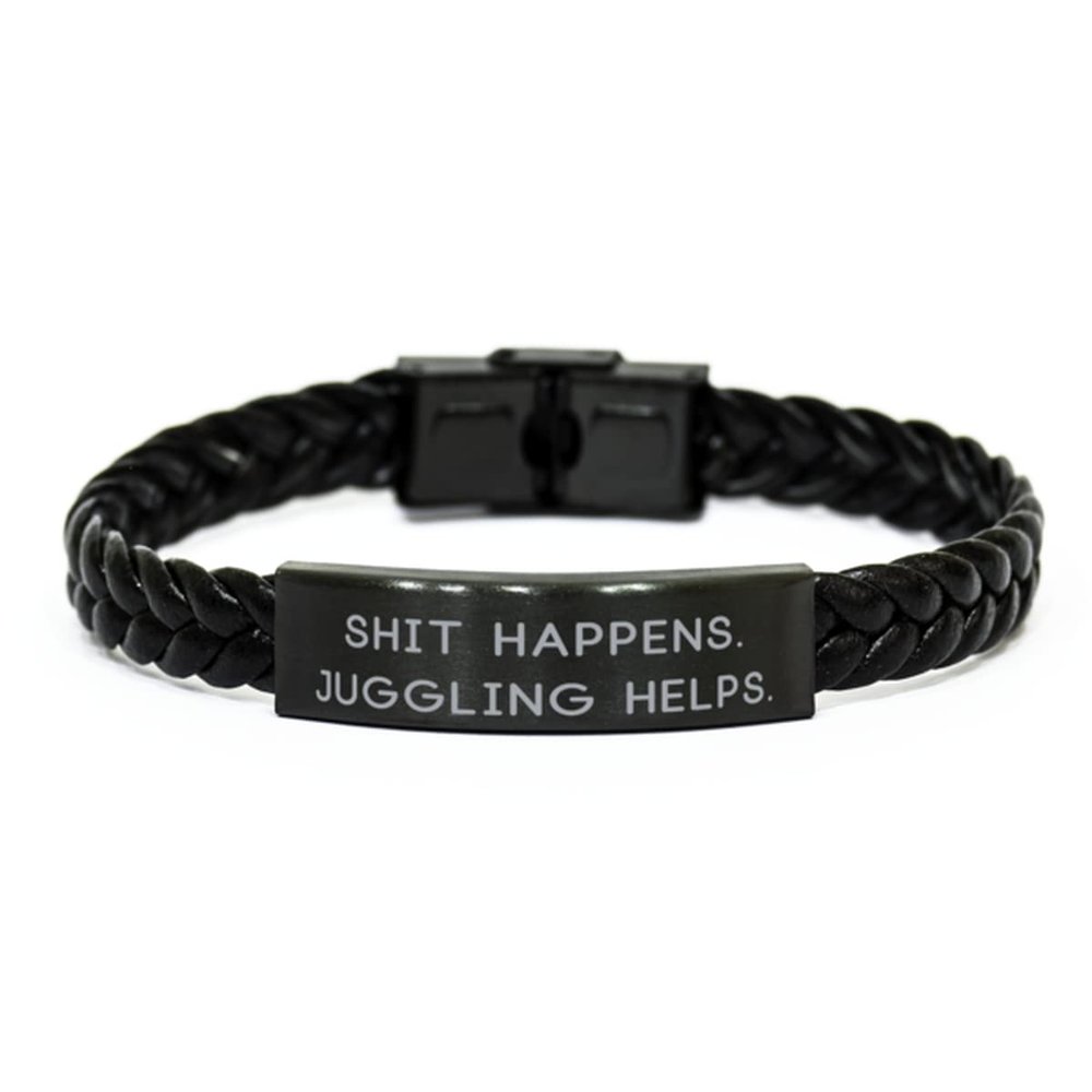 Game On Novelties Special Juggling, Shit Happens. Juggling Helps, Juggling Braided Leather Bracelet from