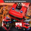 Grarain Remote Control Fire Truck with LED Sounds, RC Car Toy with 3pcs Small Firetrucks and 10pcs Roadblock Models, One Button Press Spraying Water Transformer Fire Truck for Kids Toddlers Boys view 2