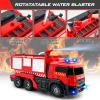 Grarain Remote Control Fire Truck with LED Sounds, RC Car Toy with 3pcs Small Firetrucks and 10pcs Roadblock Models, One Button Press Spraying Water Transformer Fire Truck for Kids Toddlers Boys view 3