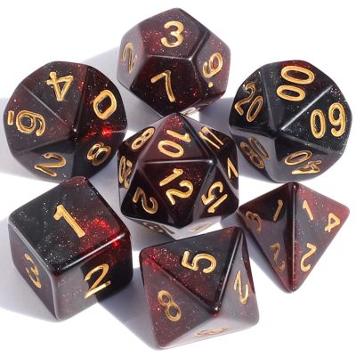 CiaraQ DND Polyhedral Dice Set with Dice Bag for Dungeons and Dragons RPG MTG Role Playing Table Games (Red Mixed with Black + Glitter)