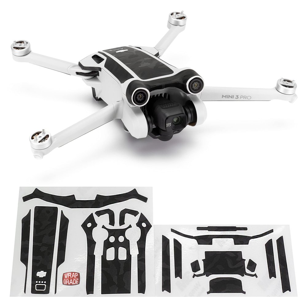 WRAPGRADE Skin Stickers Compatible with DJI Mini 3 Pro | Accent Color (Black Bumpy CAMO)